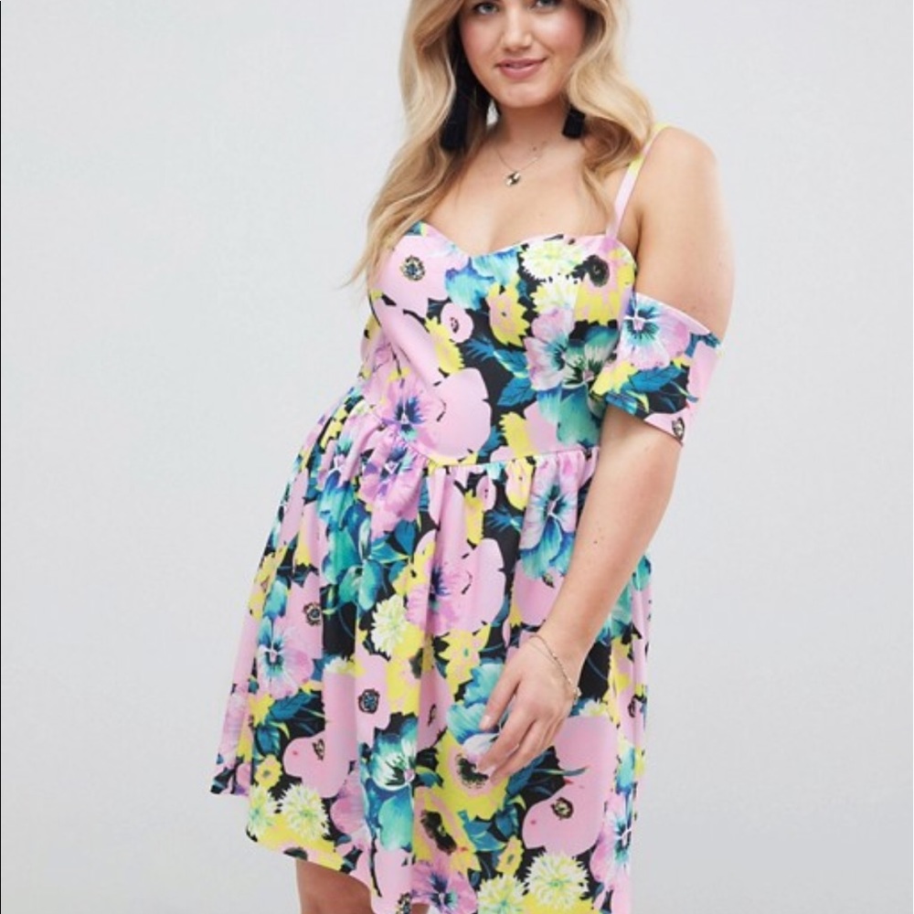 ASOS Plus Curve Cold Shoulder Floral Print Dress